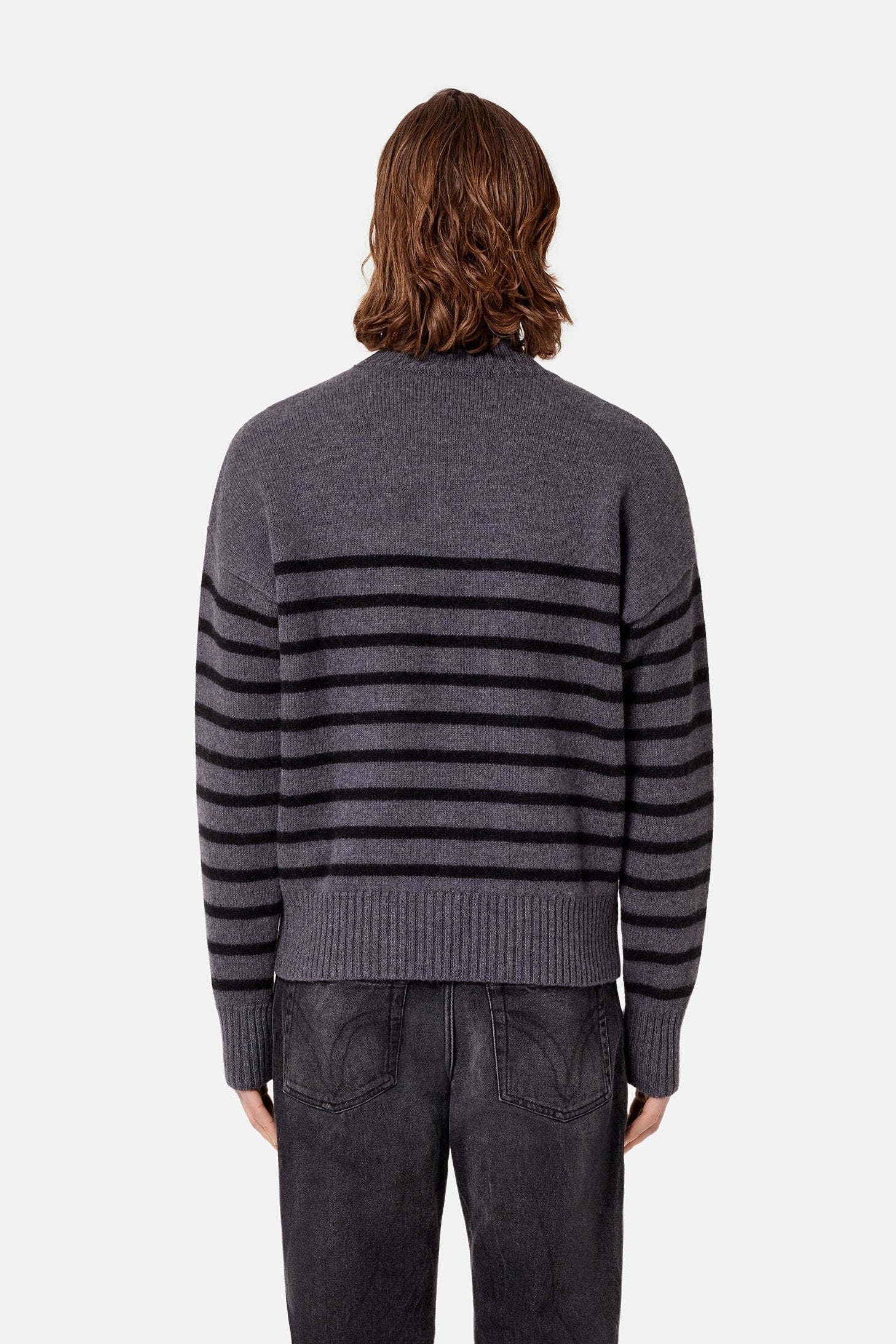 Ami de Cœur wool sailor funnel neck jumper - Grey & Black & Red