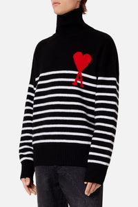 Pull col cheminée marinière Ami de Cœur en laine - Black & White & Red