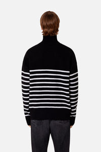 Pull col cheminée marinière Ami de Cœur en laine - Black & White & Red