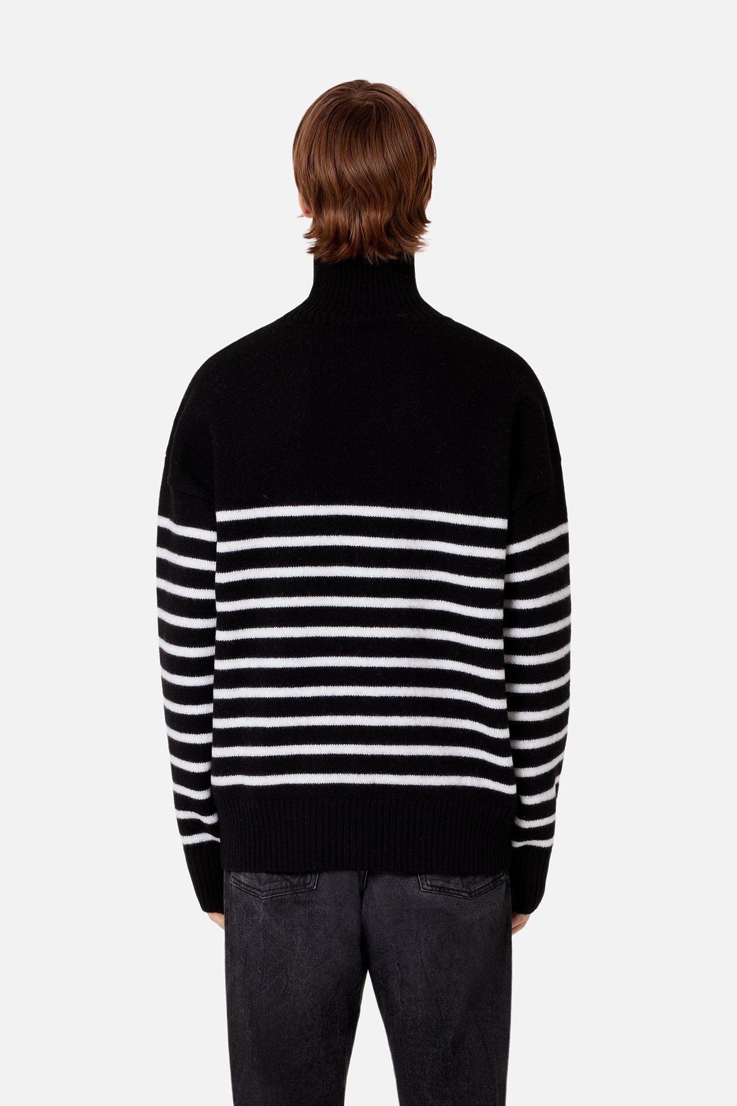 Pull col cheminée marinière Ami de Cœur en laine - Black & White & Red