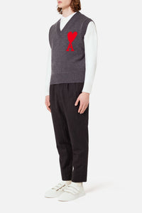 Pull sans manches Ami de Cœur en laine - Grey & Red