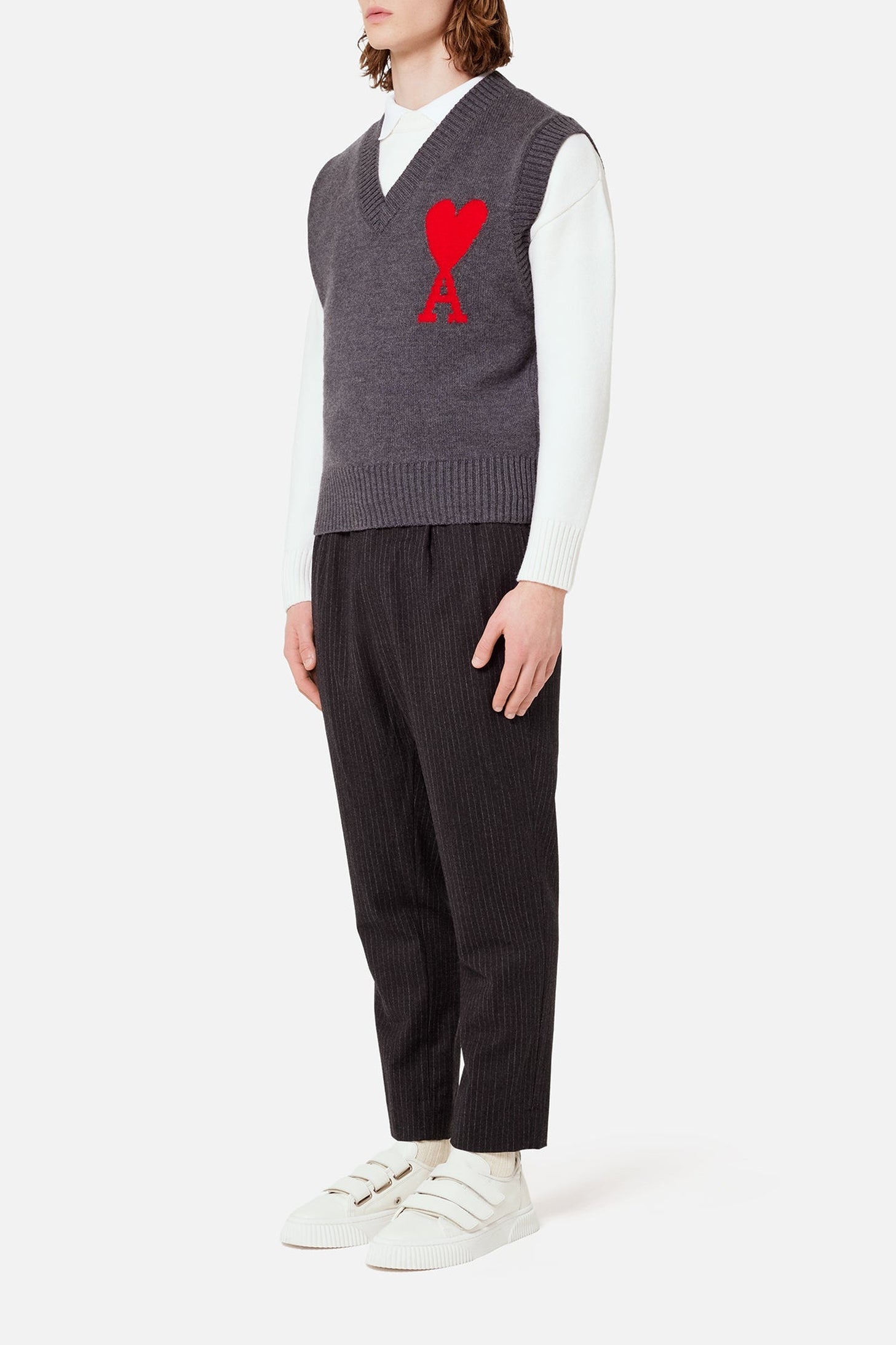 Pull sans manches Ami de Cœur en laine - Grey & Red