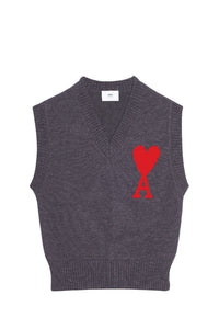 Pull sans manches Ami de Cœur en laine - Grey & Red