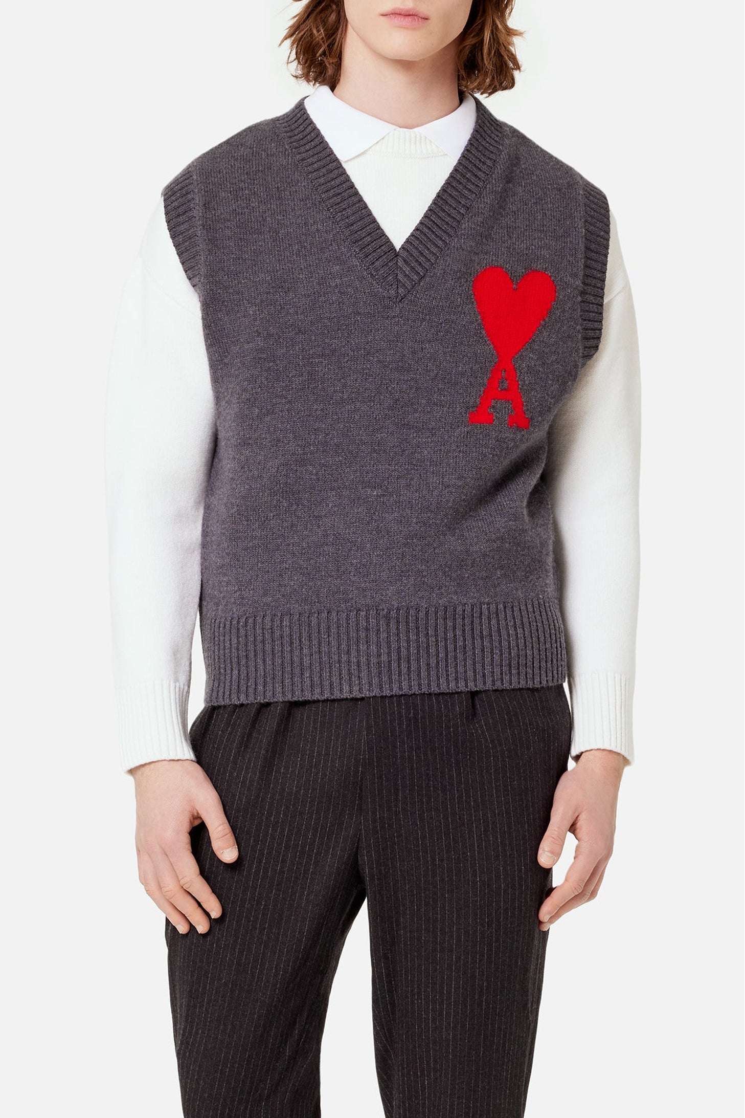 Pull sans manches Ami de Cœur en laine - Grey & Red