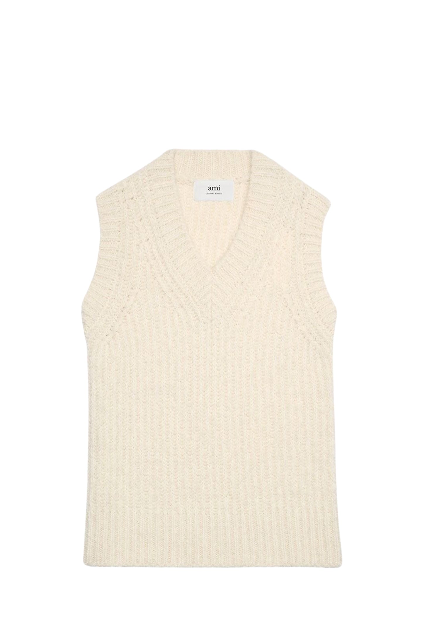 Pull à côtes texturées en laine - Ivory