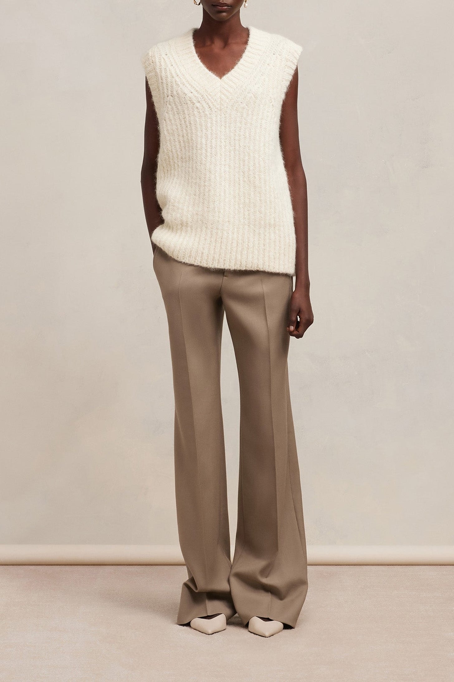 Pull à côtes texturées en laine - Ivory