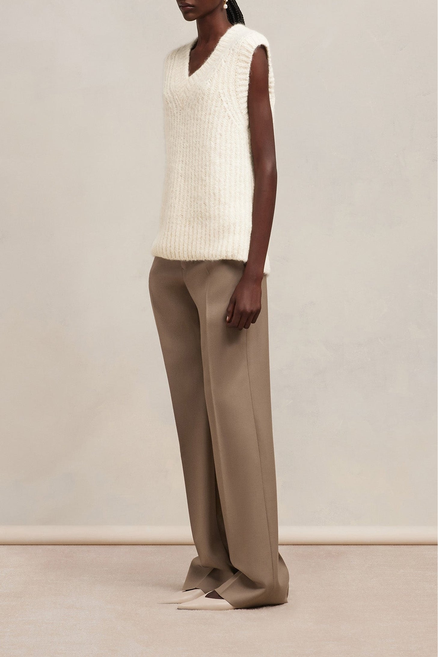 Pull à côtes texturées en laine - Ivory