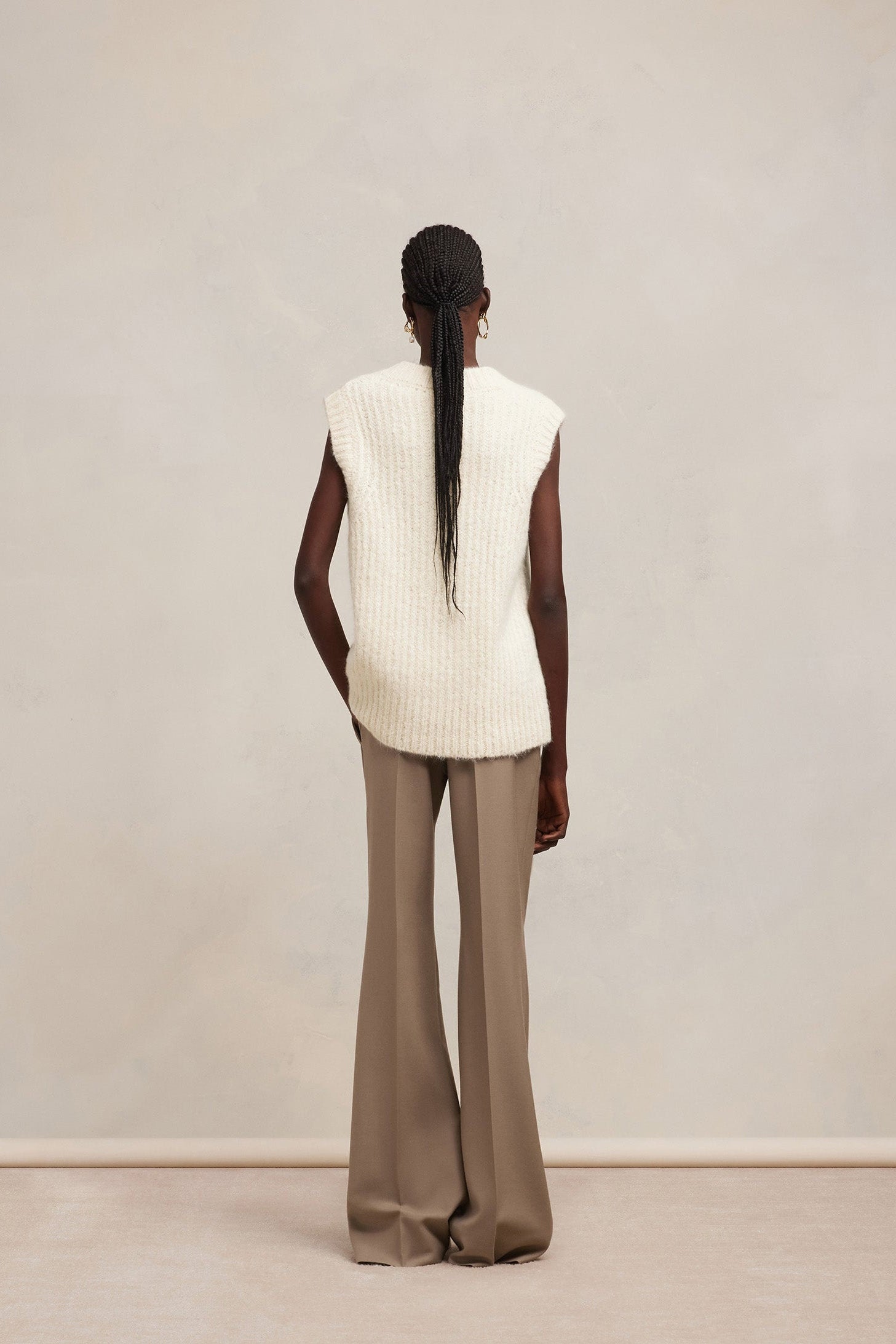 Pull à côtes texturées en laine - Ivory