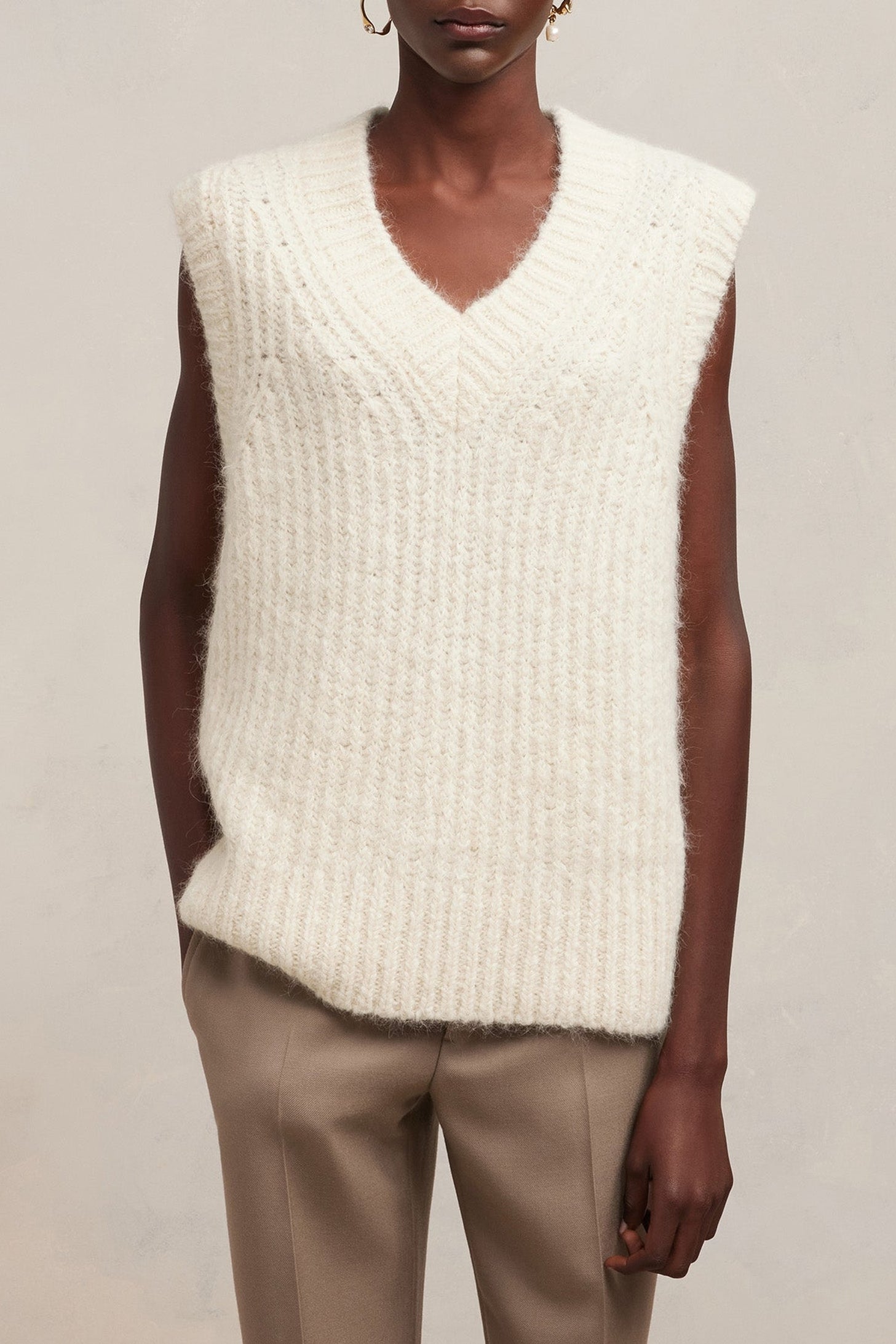 Pull à côtes texturées en laine - Ivory