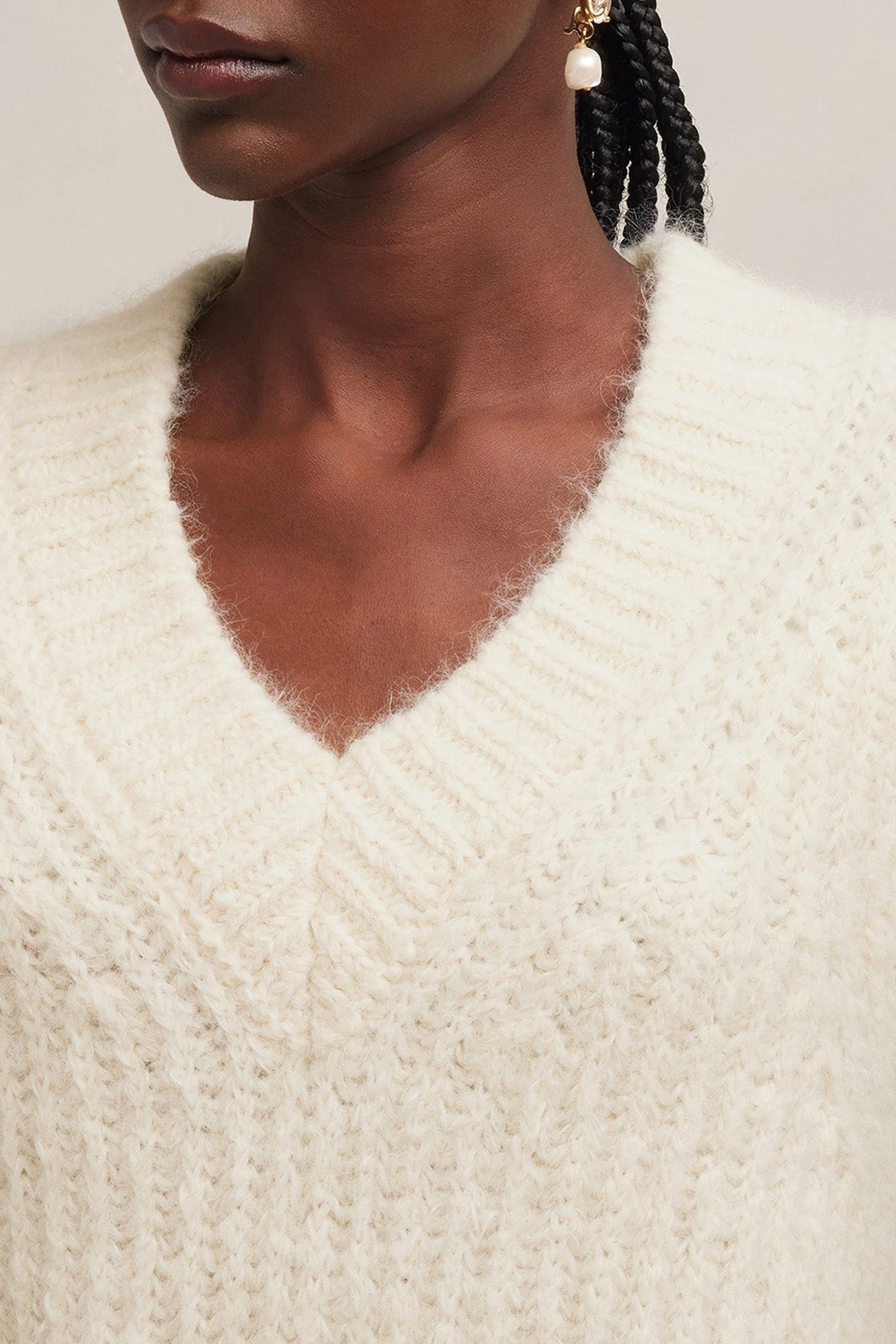 Pull à côtes texturées en laine - Ivory