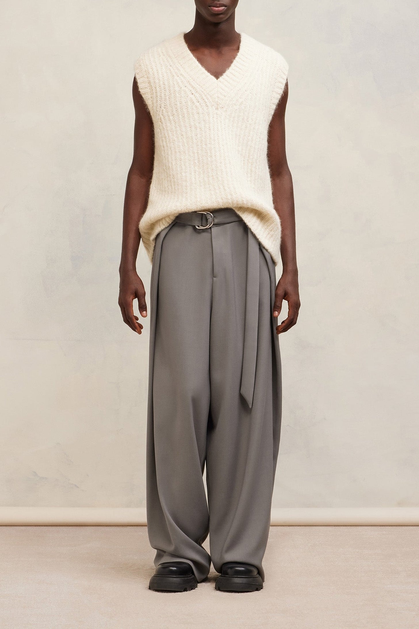 Pull à côtes texturées en laine - Ivory