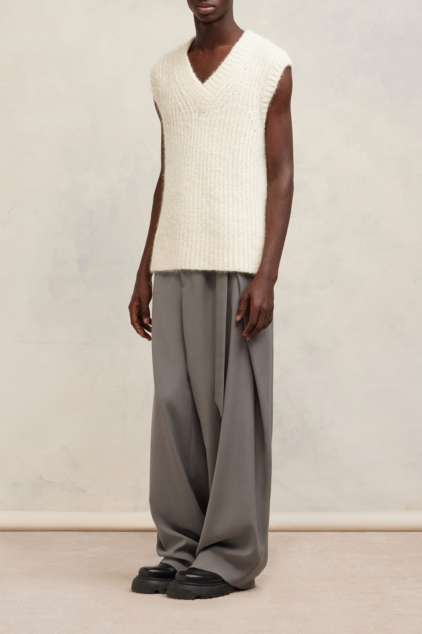 Pull à côtes texturées en laine - Ivory