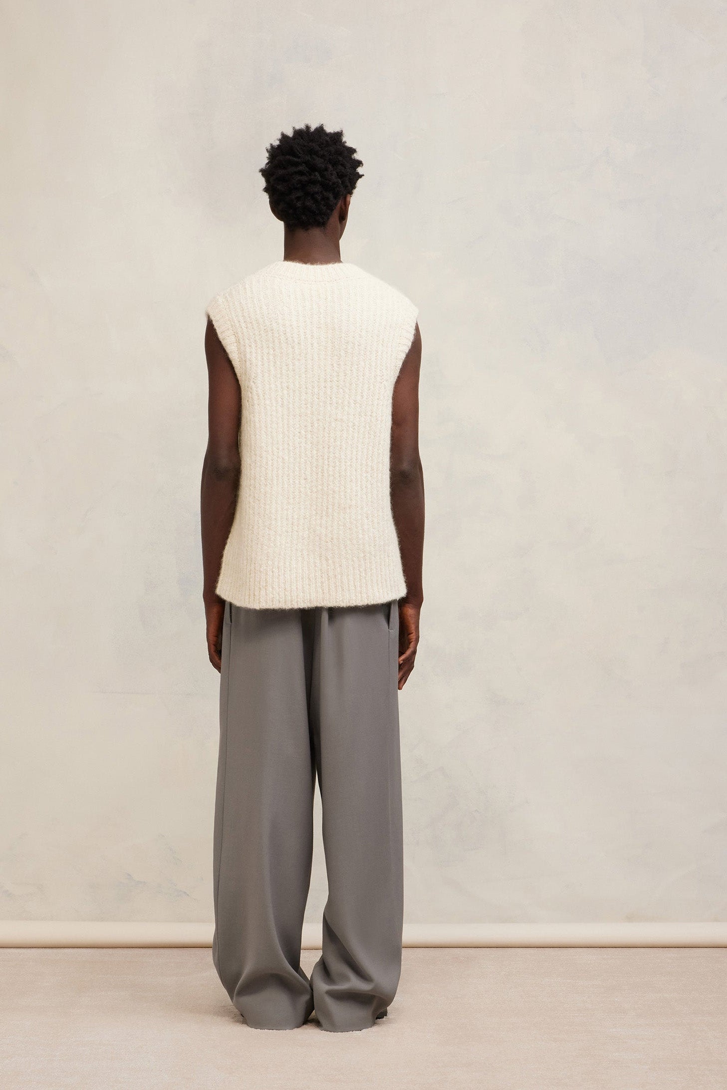 Pull à côtes texturées en laine - Ivory