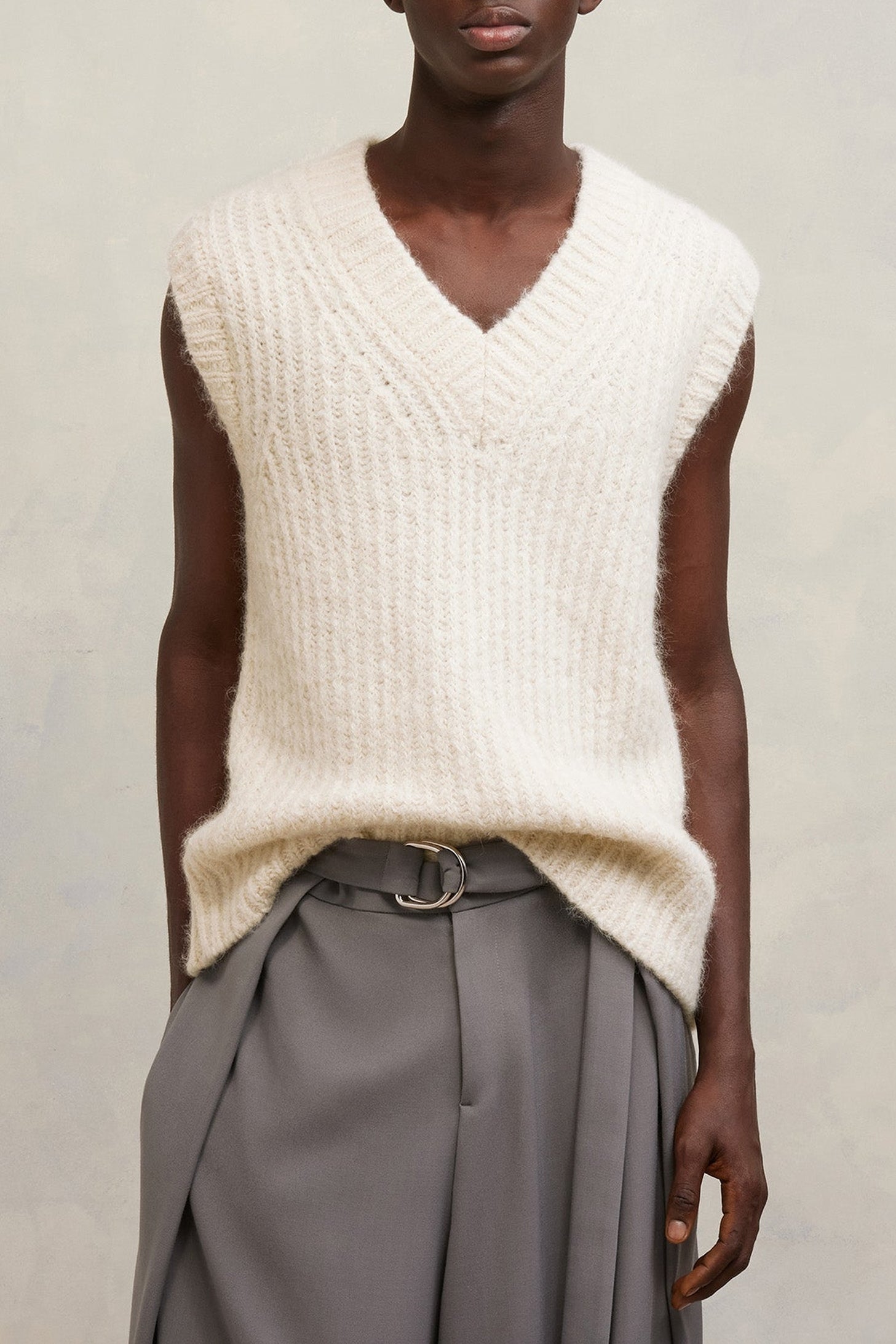 Pull à côtes texturées en laine - Ivory