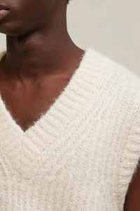 Pull à côtes texturées en laine - Ivory