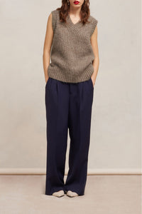 Pull à côtes texturé en laine - Taupe