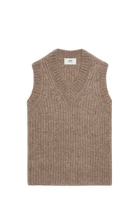 Pull à côtes texturé en laine - Taupe
