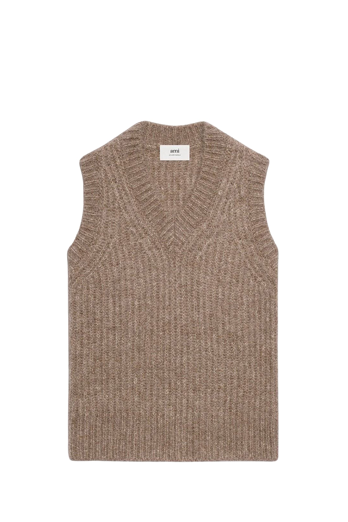 Pull à côtes texturé en laine - Taupe