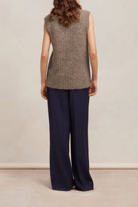 Pull à côtes texturé en laine - Taupe