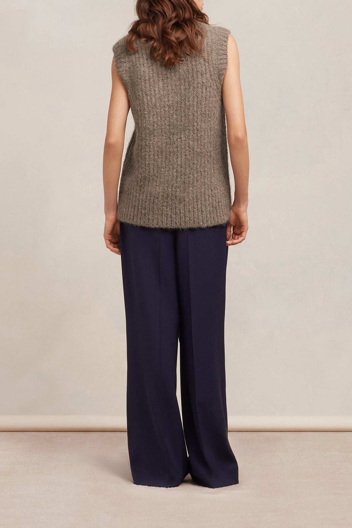 Pull à côtes texturé en laine - Taupe