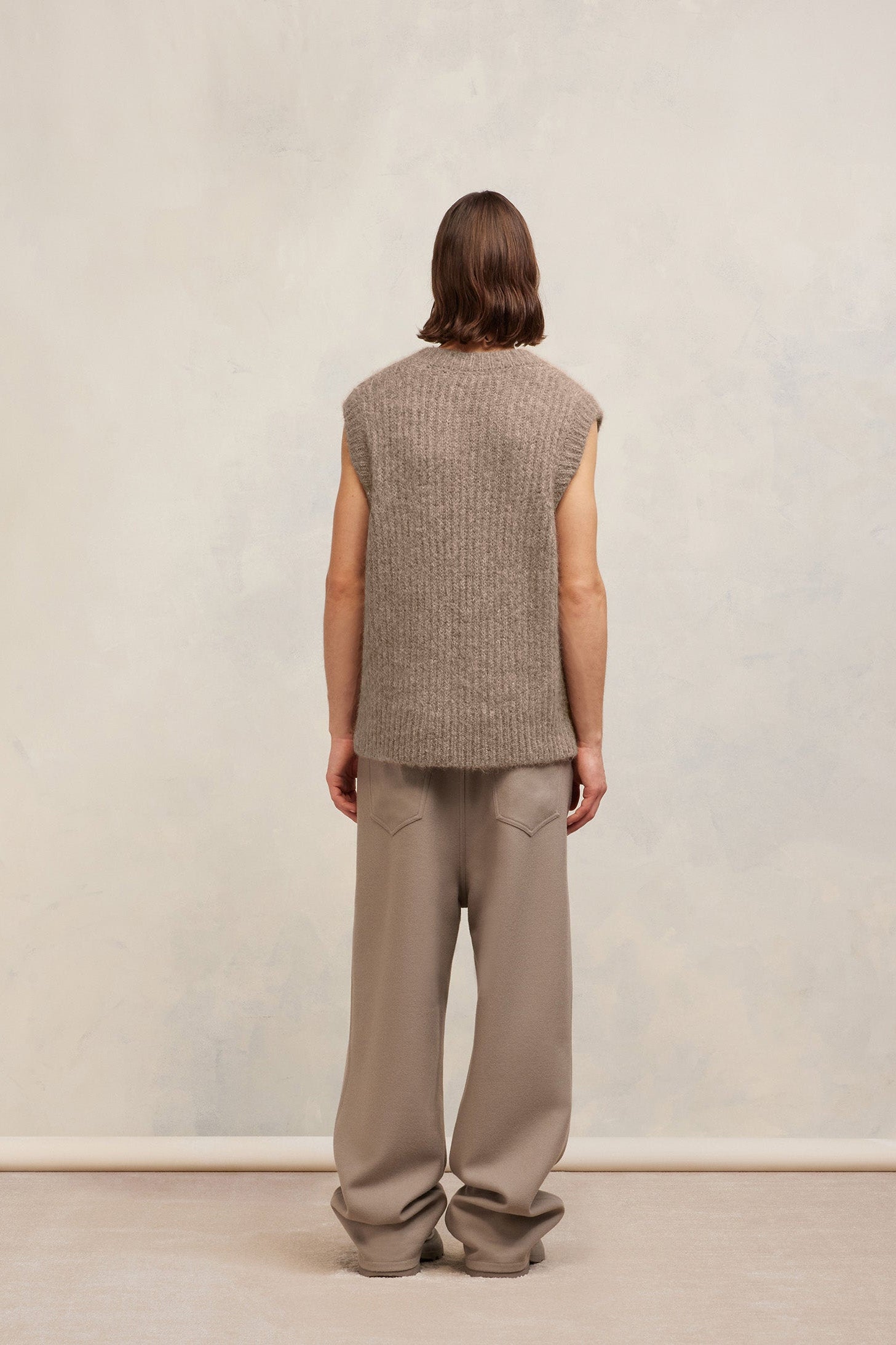 Pull à côtes texturé en laine - Taupe