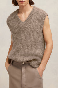 Pull à côtes texturé en laine - Taupe