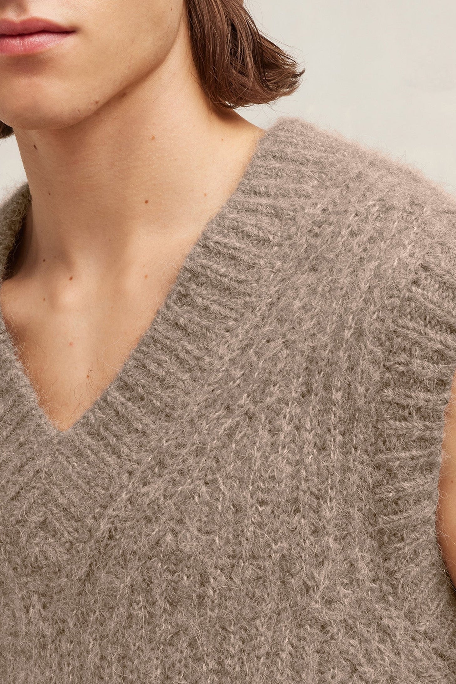 Pull à côtes texturé en laine - Taupe