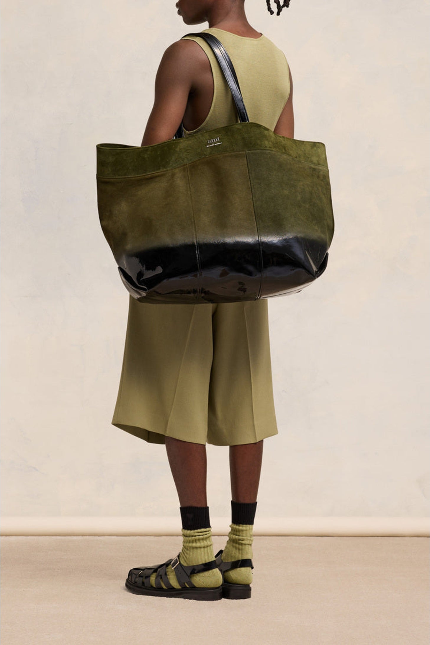 Grand cabas Est Ouest Ami en cuir - Dark Olive