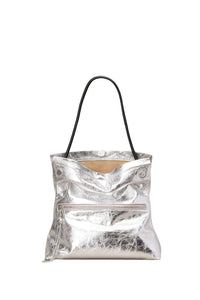 Sac porté épaule en cuir métallisé - Silver