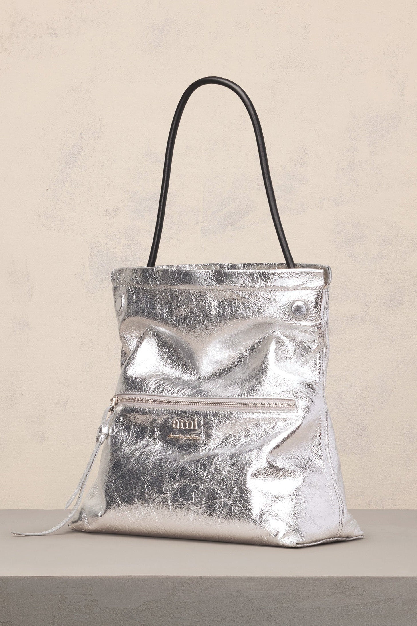 Sac porté épaule en cuir métallisé - Silver