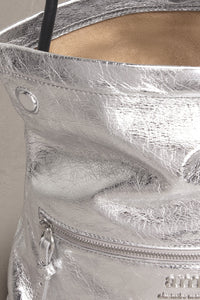 Sac porté épaule en cuir métallisé - Silver