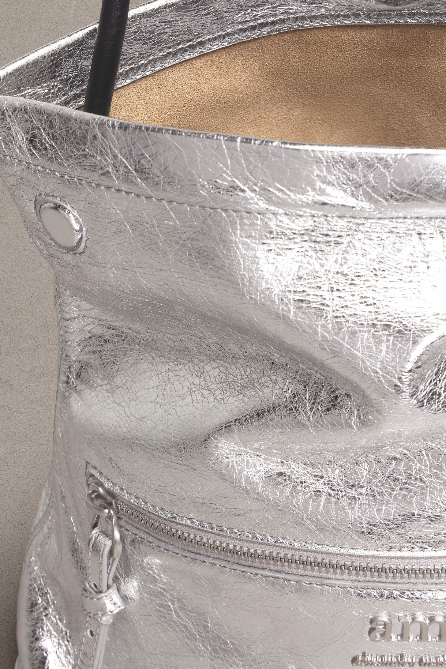 Sac porté épaule en cuir métallisé - Silver