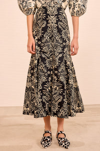 Jupe midi Clarisse coupe trompette - Noir Flora