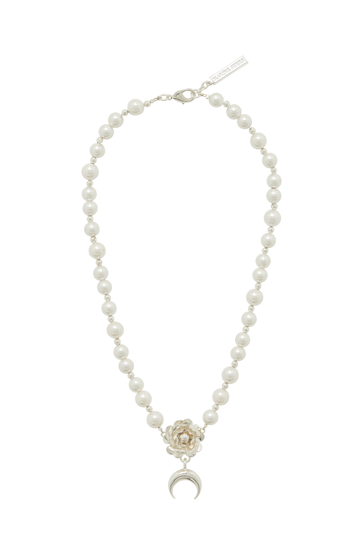 Pearls Choker Necklace With Moon Pendant - Argent