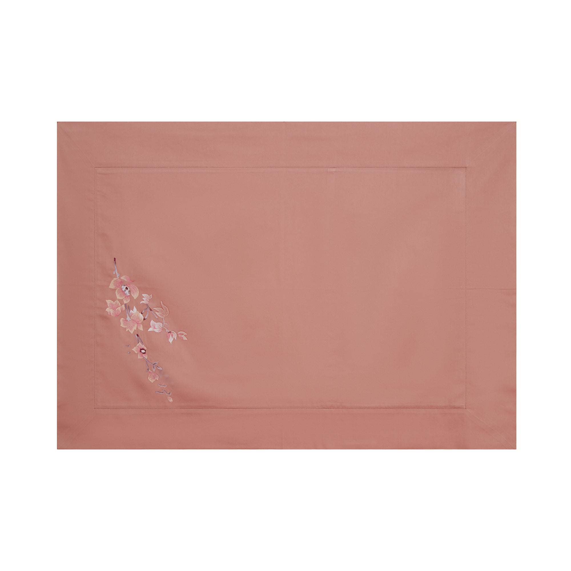 Taie d'oreiller Brindilles en satin de coton - Pêche & Rose