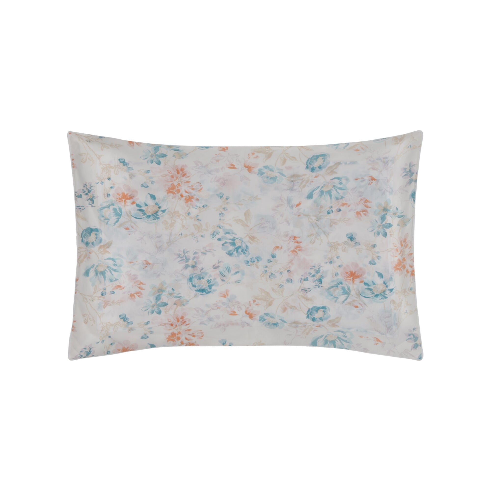 Taie d'oreiller Louise en satin de coton - Turquoise & Orange