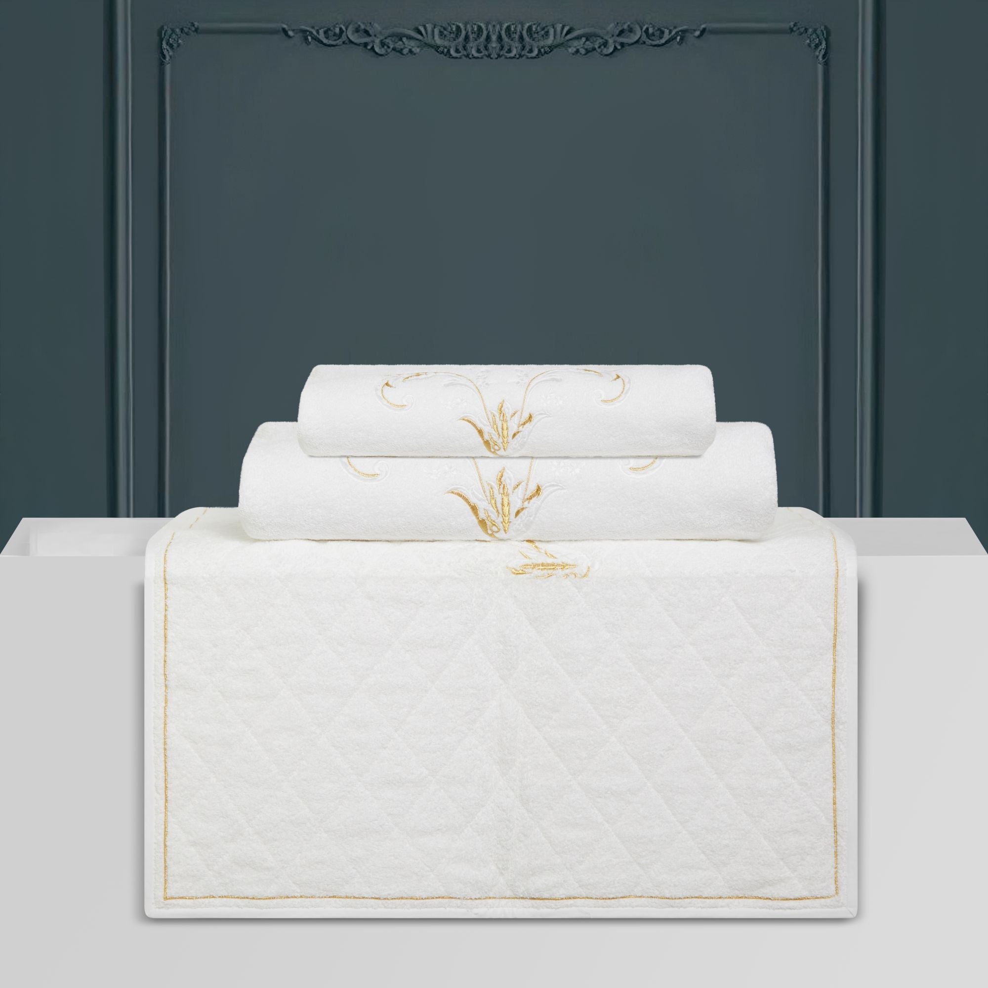 Univers de bain Pompons - Blanc & Or & Argent