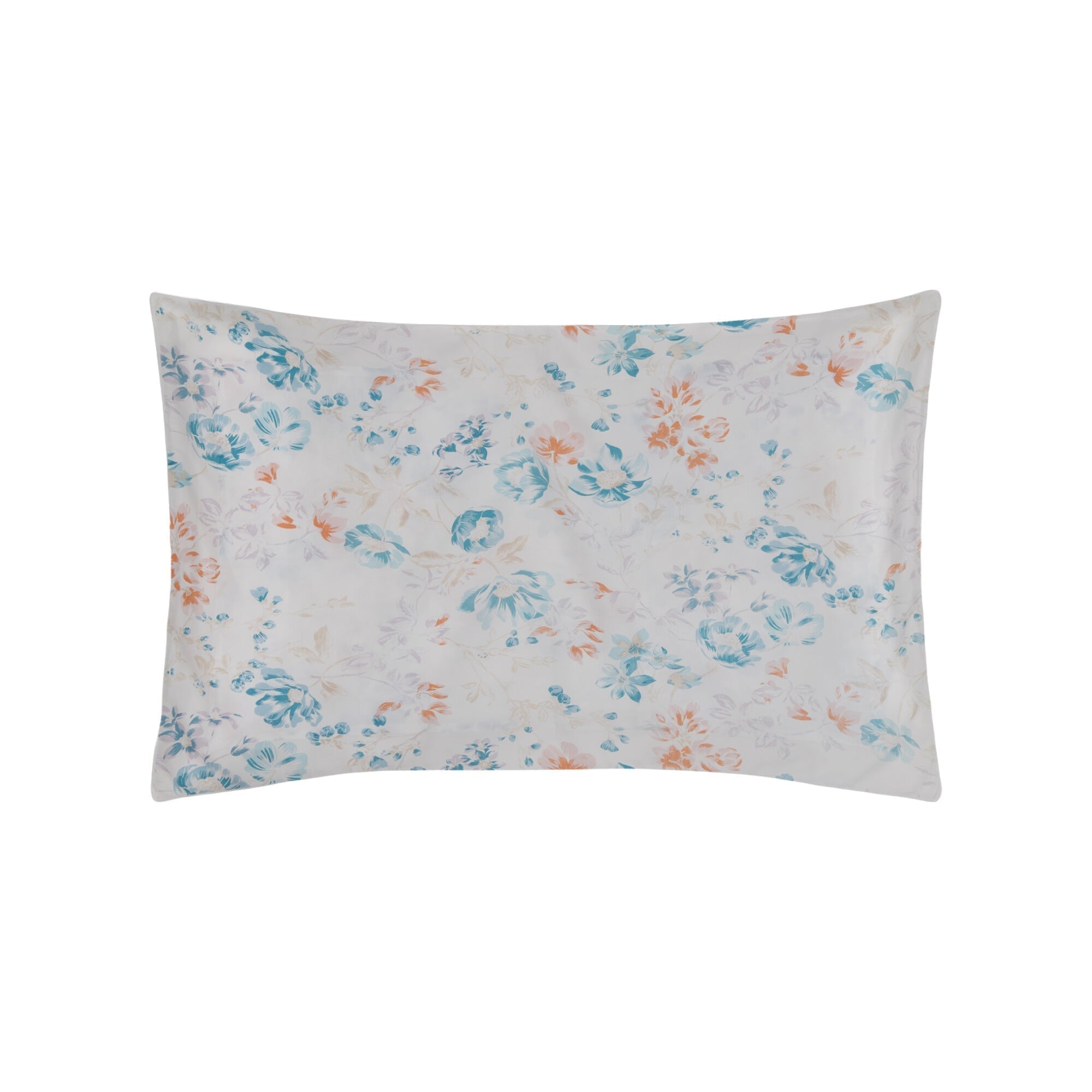 Taie d'oreiller Louise en voile de coton - Turquoise, Orange & Beige