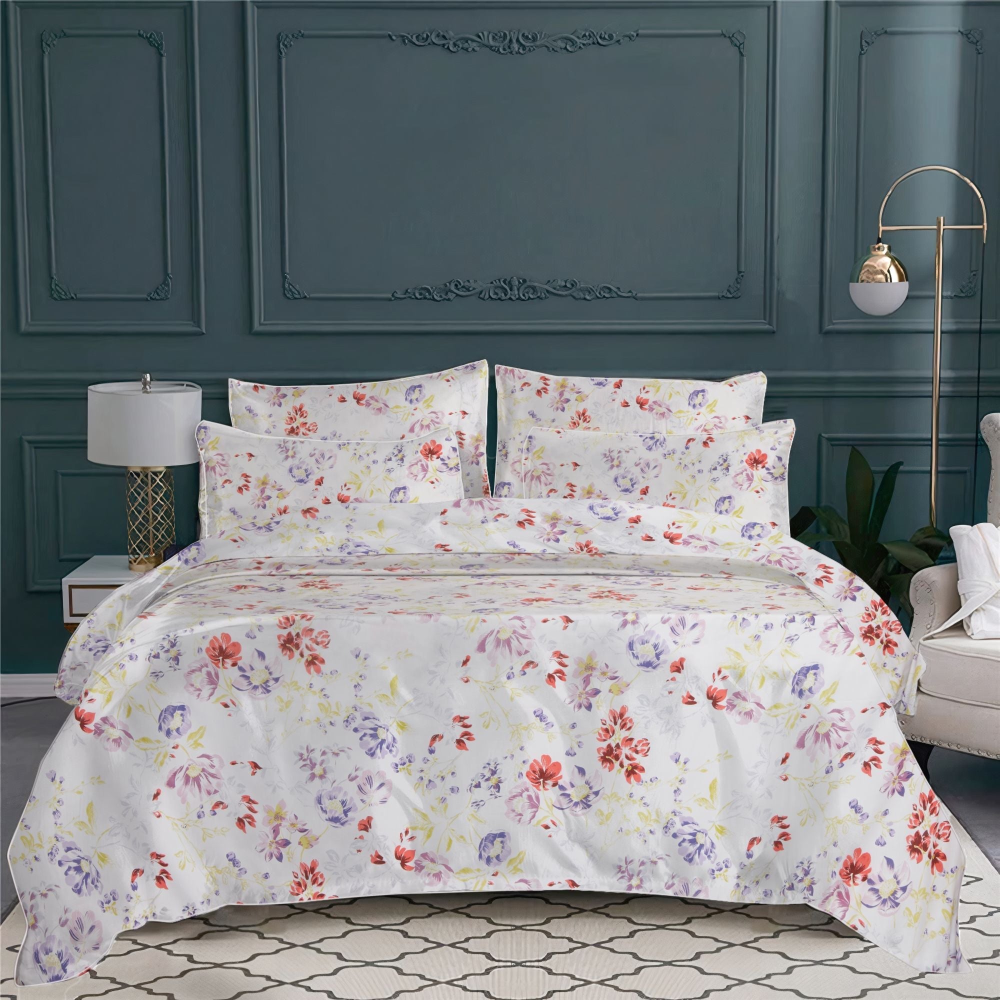 Taie d'oreiller Louise en satin de coton - Violet & rouge & Jaune