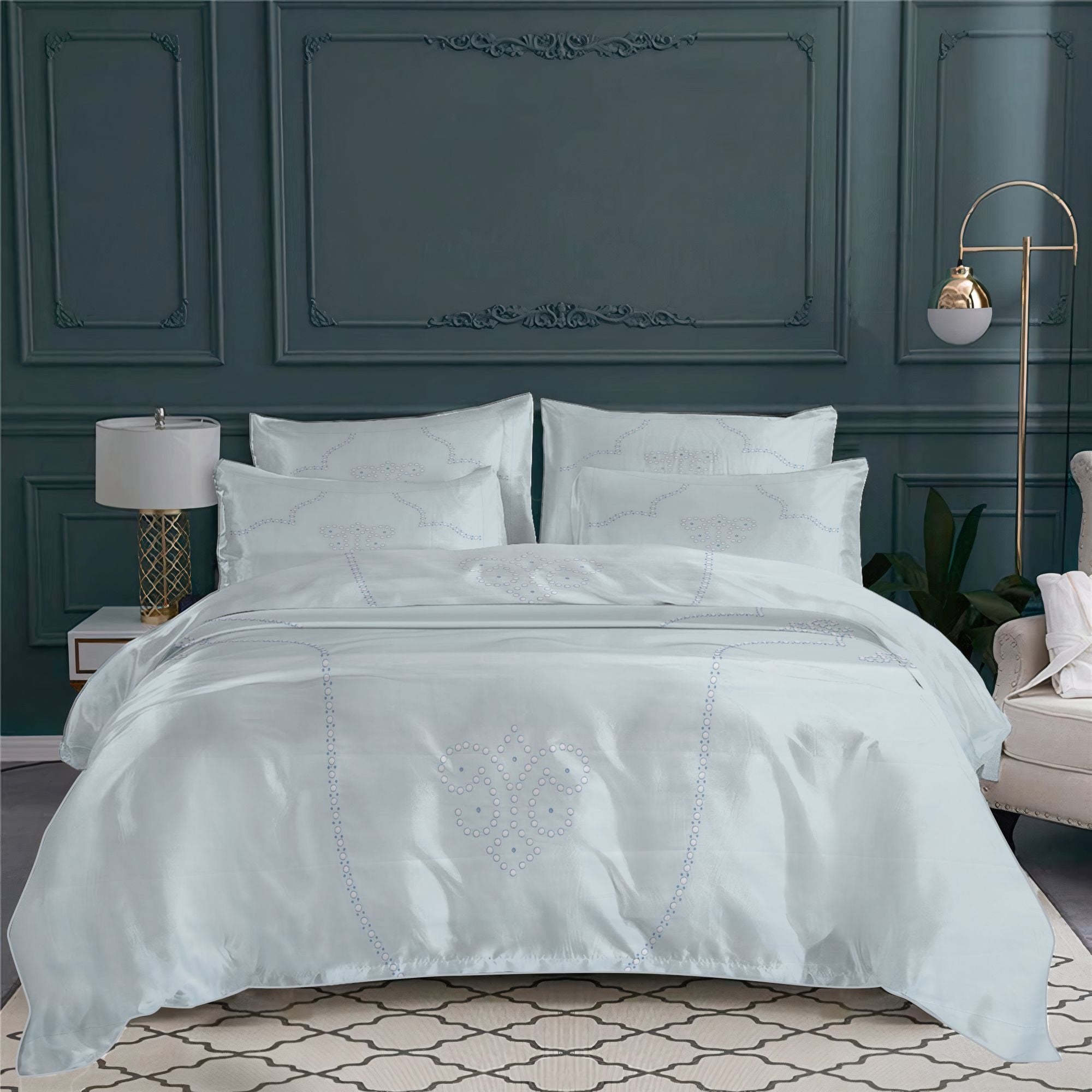Taie d'oreiller Oxford en satin de coton - Blanc & Bleu