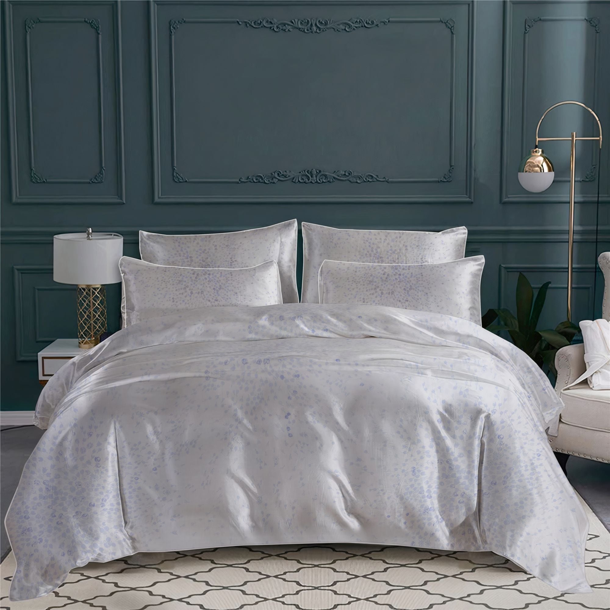 Drap de dessous Bouquet éclaté en voile de coton - Parme