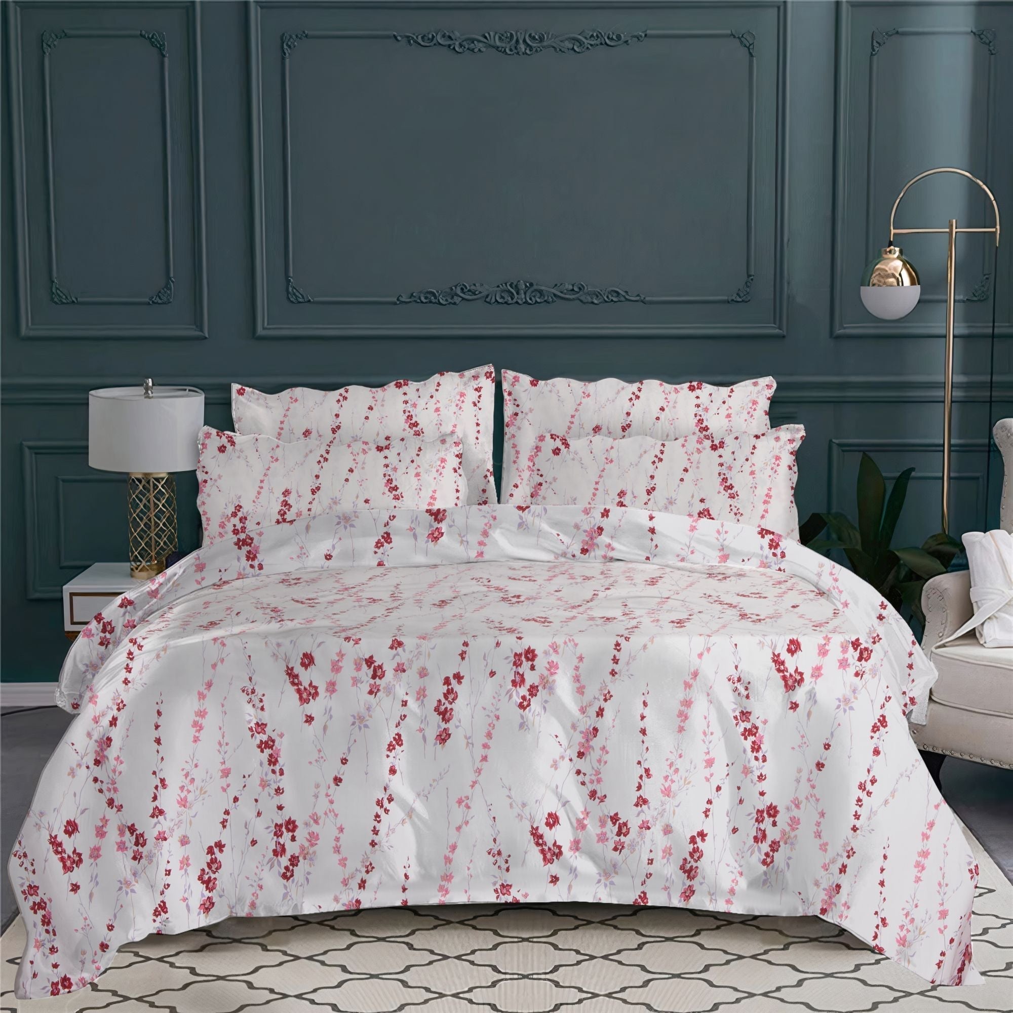 Taie d'oreiller Brindilles en percale de coton - Rose, Violet & Bordeaux