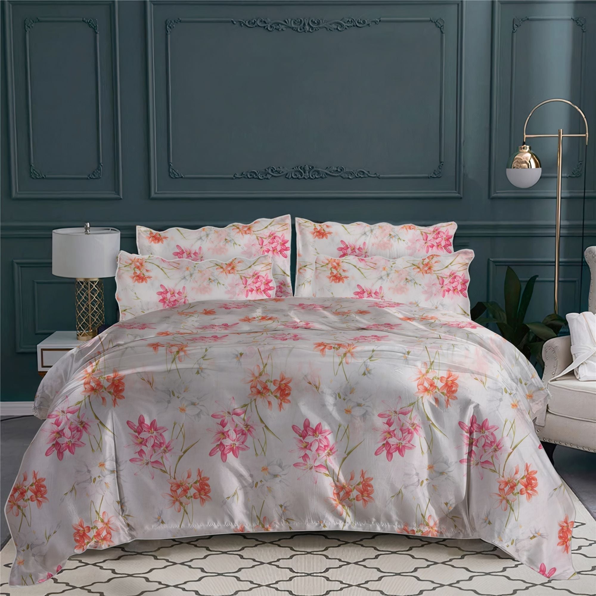Parure de lit Giverny en voile de coton - Rose & Orange