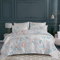 Taie d'oreiller Louise en voile de coton - Turquoise, Orange & Beige