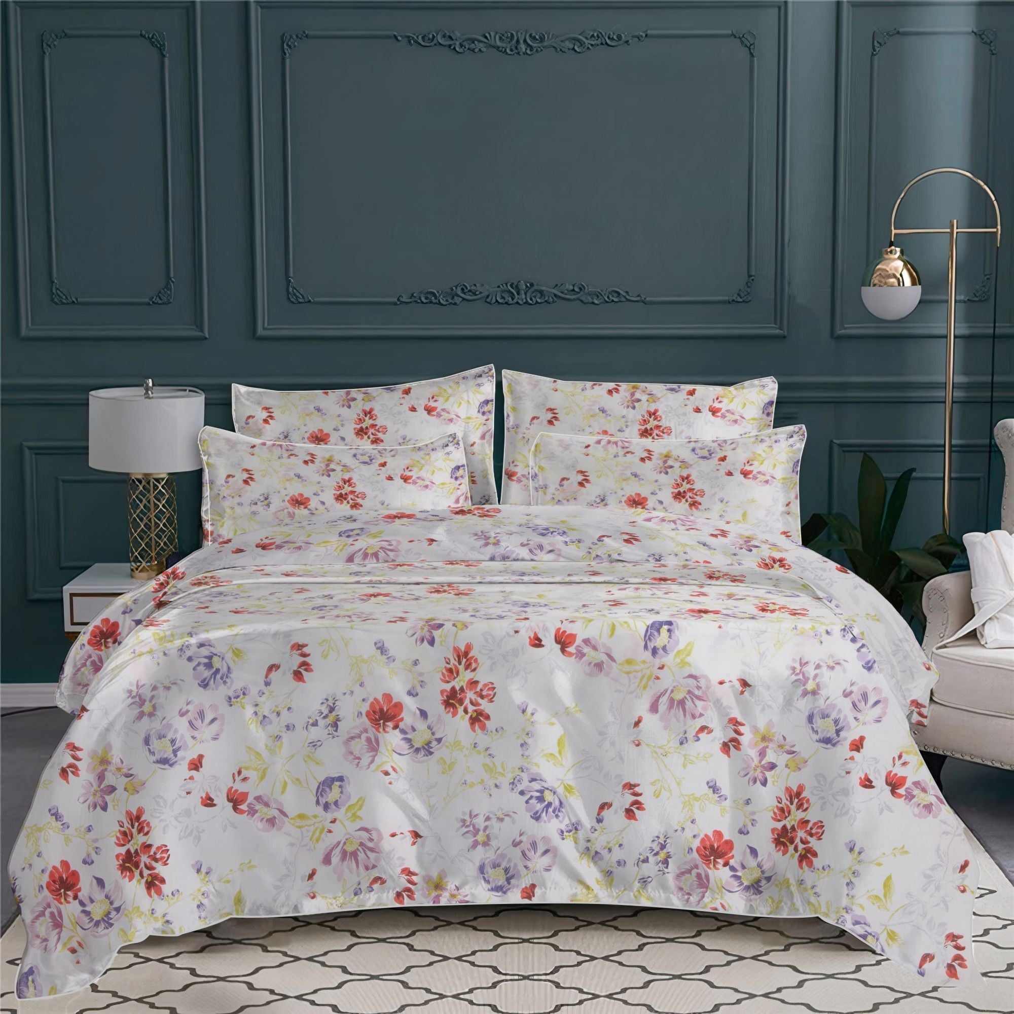 Taie d'oreiller Louise en voile de coton - Violet, Rouge & Jaune