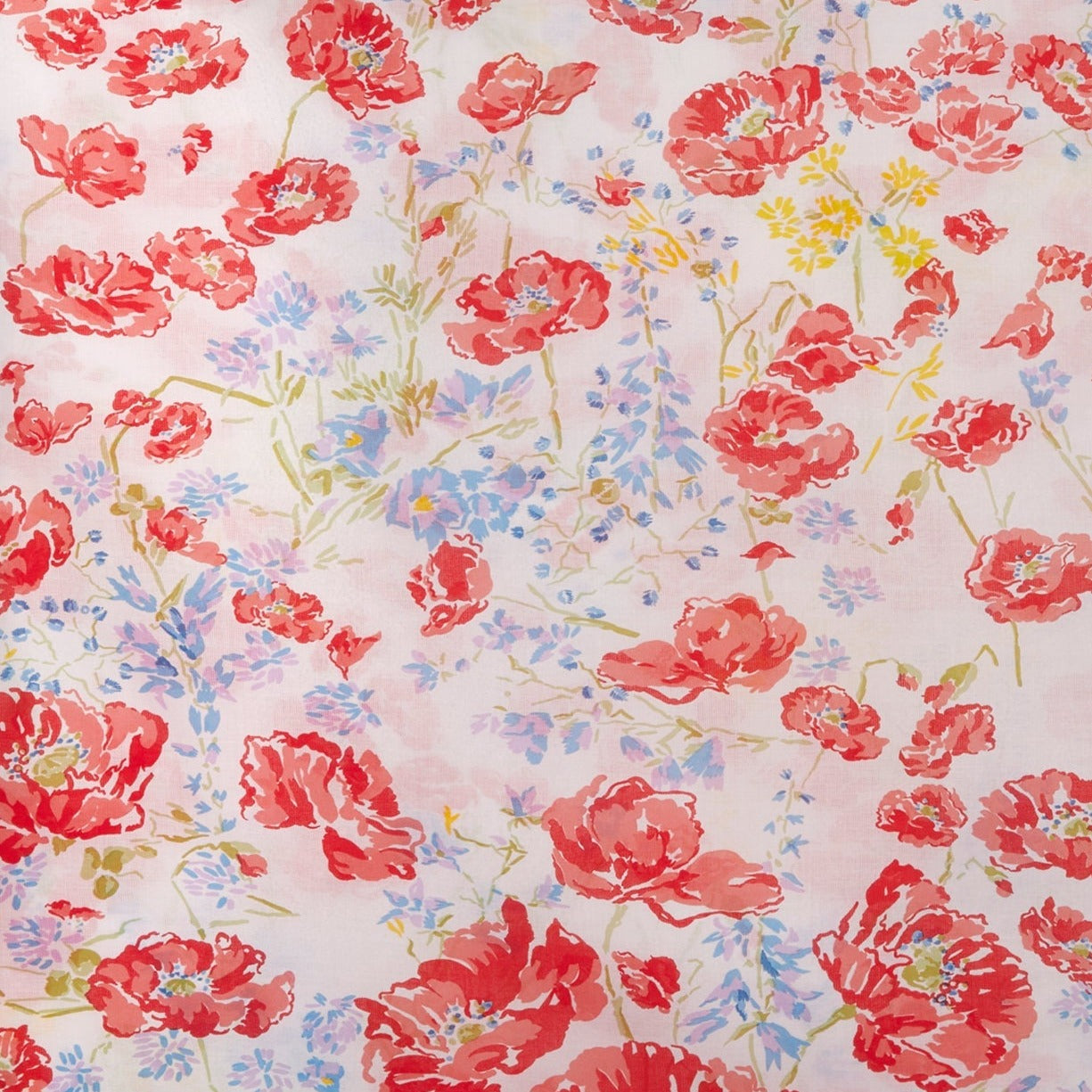 Drap de dessous Coquelicots en percale de coton - Rouge & Bleu & Mauve & Jaune