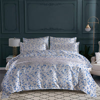 Housse de couette Fleurettes en percale de coton - Bleu