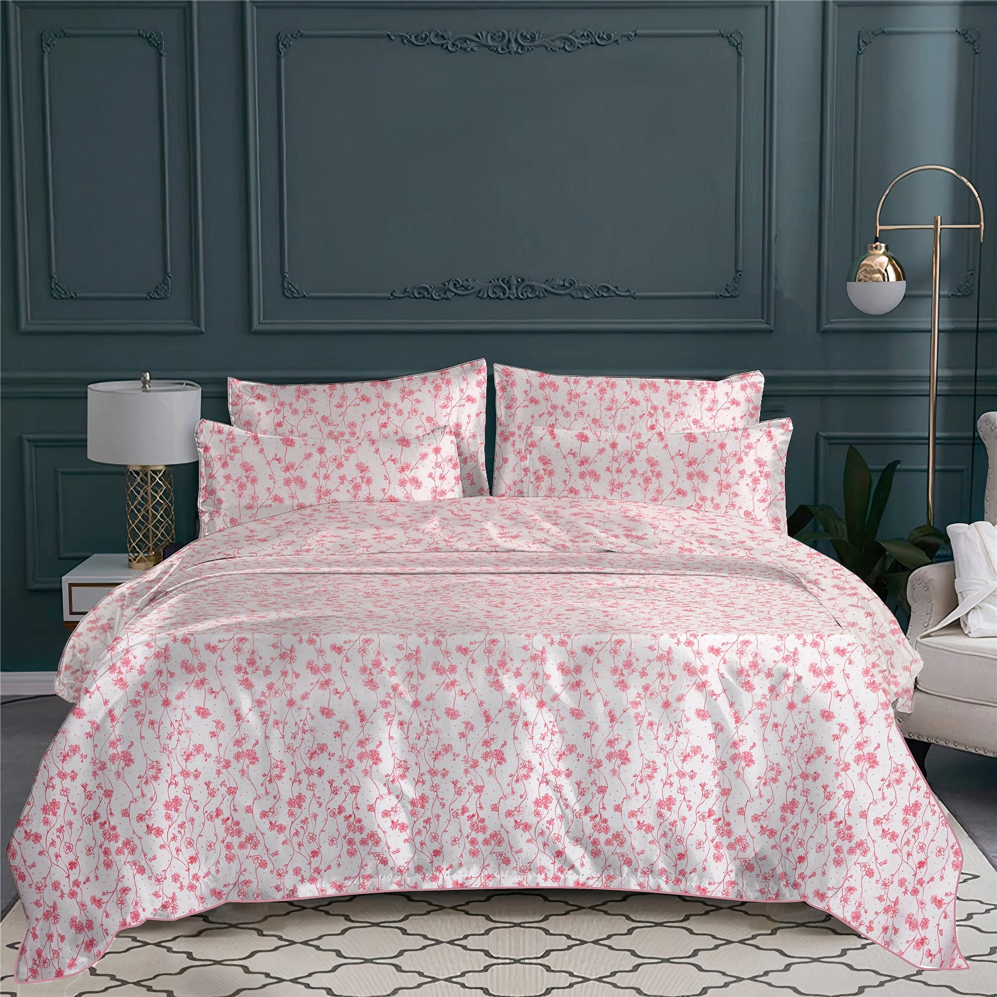 Parure de lit Fleurettes en percale de coton - Rose