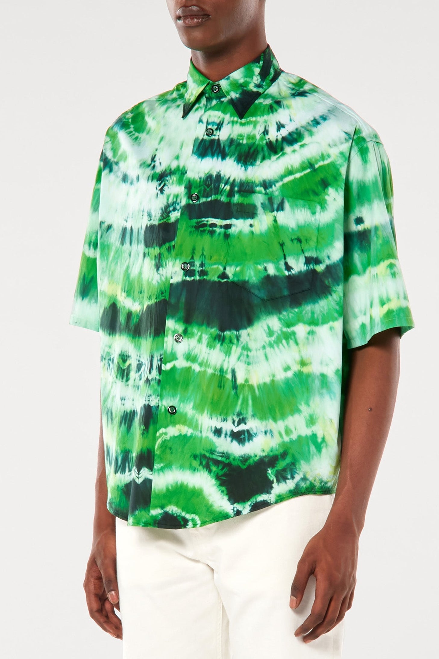 Chemise tie & dye manches courtes - Green & White