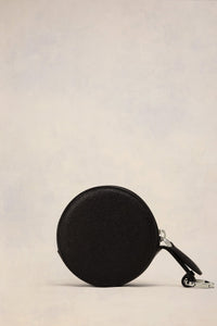 Porte-monnaie rond Paris Paris en cuir - Black & Vibrated Silver